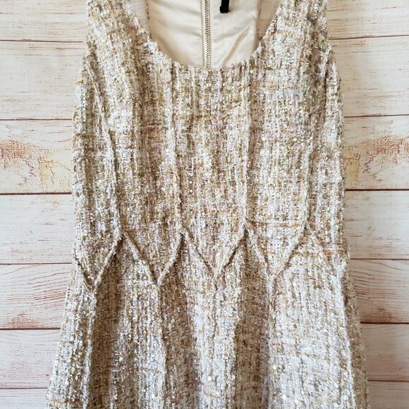 Jay Godfrey Diaz Fit & Flare Tweed Metallic Sequin Scoop Neck Dress - Picture 6 of 12